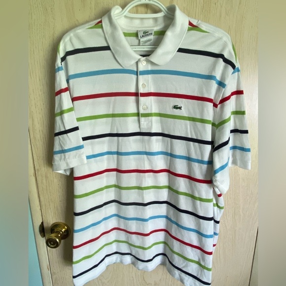 LACOSTE Men's Classic Fit Heavy Piqué Polo Striped Primary Color Sz 9 4X Read - Picture 1 of 8